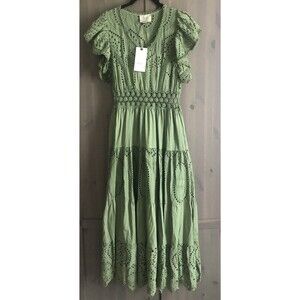 Summer Sage Green Eyelet Embroidered Midi Dress~NWT ~Made In Italy~